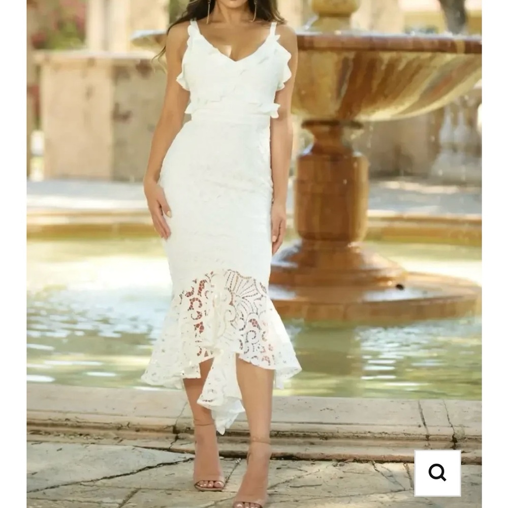 Elegant White Lace Midi Dress